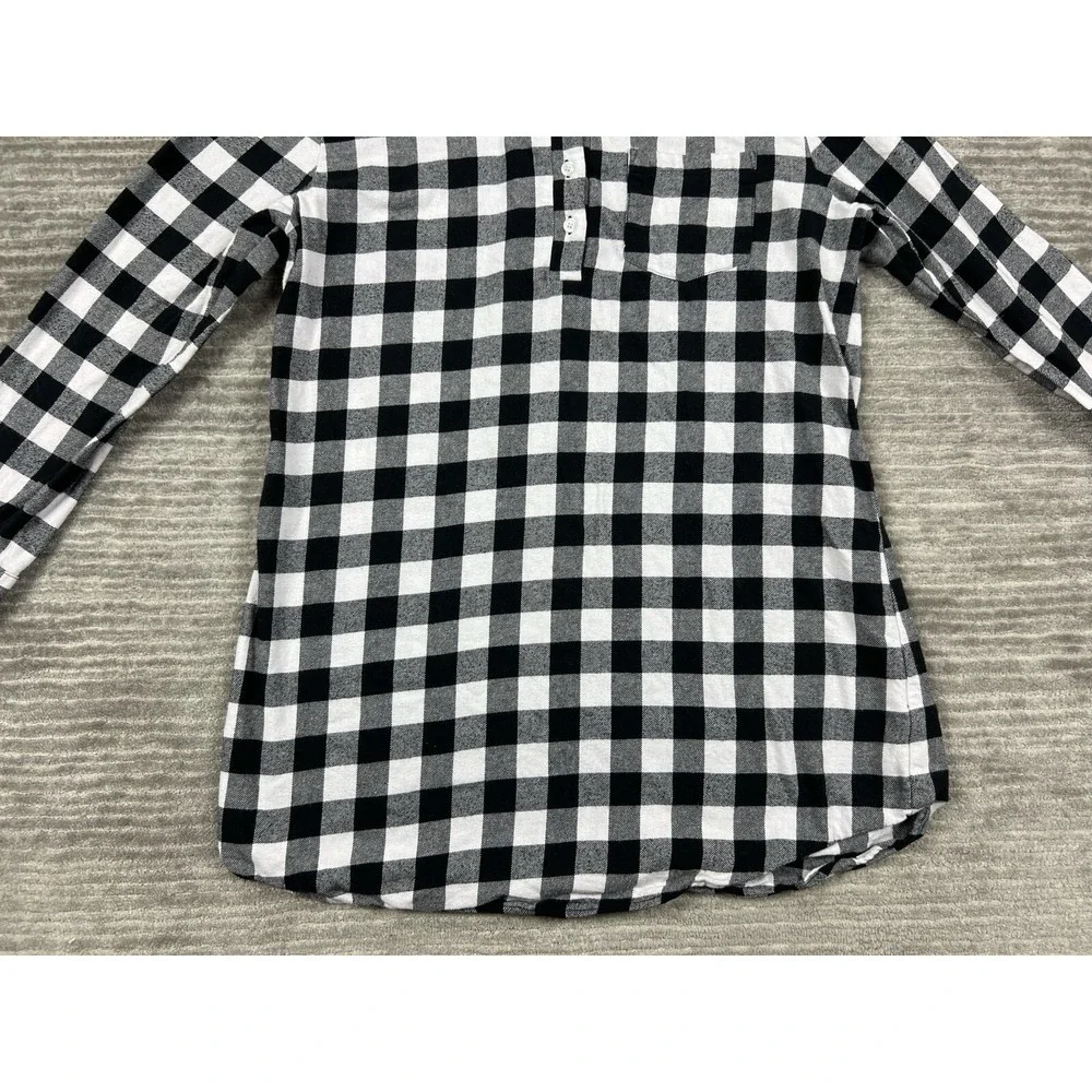 Latuza Sleepshirt Womens Medium Black & White Plaid Long‎ Sleeve Flannel